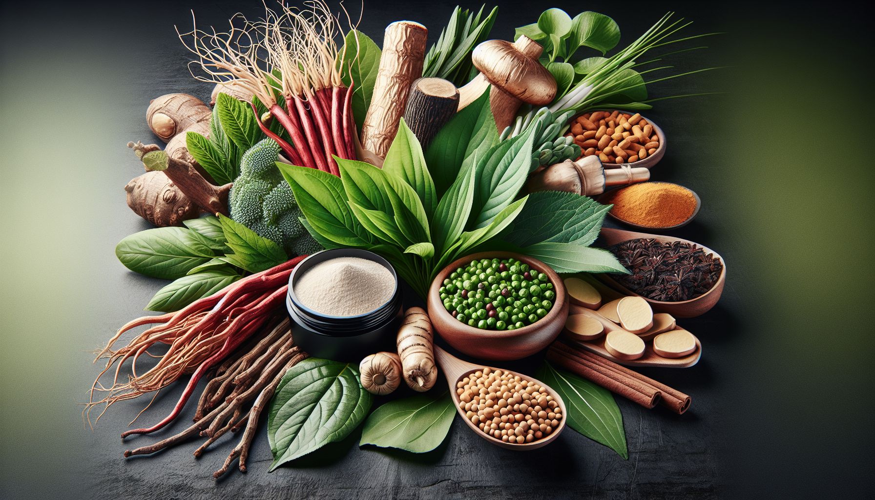 Image of various herbal supplements for enhancing male performance